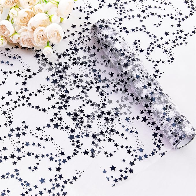 YATOJUZI Black Tulle Table Runner,16 Ft Star Sheer Chiffon Table Runner,Sequin Glitter Metallic Foil Black Table Decorations Centerpiece for Birthday Halloween Party