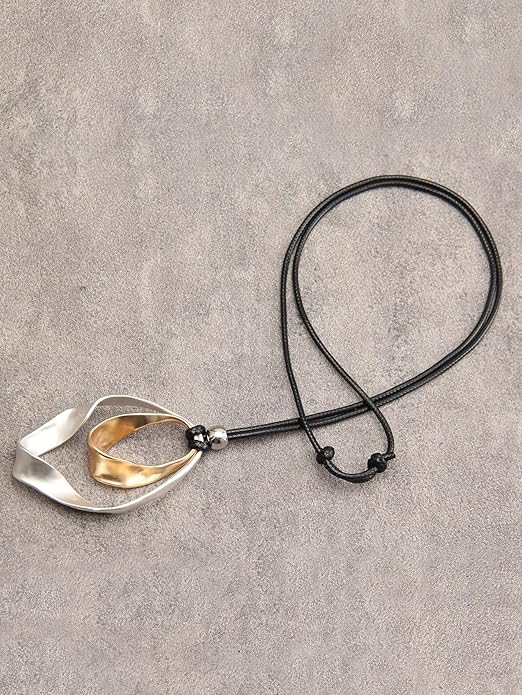 GelConnie Boho Necklaces for Women Vintage Silver Circles Long Pendant Necklace Cowgirl Sweater Necklace Adjustable Leather Choker Necklace for Women