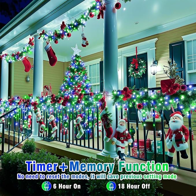 200 LED Christmas Lights Outdoor 66FT Connectable String Lights Indoor 8 Modes Clear Wire Plug in Waterproof Twinkle Fairy Lights for Bedroom Christmas Tree Party Decorations, Blue&Green