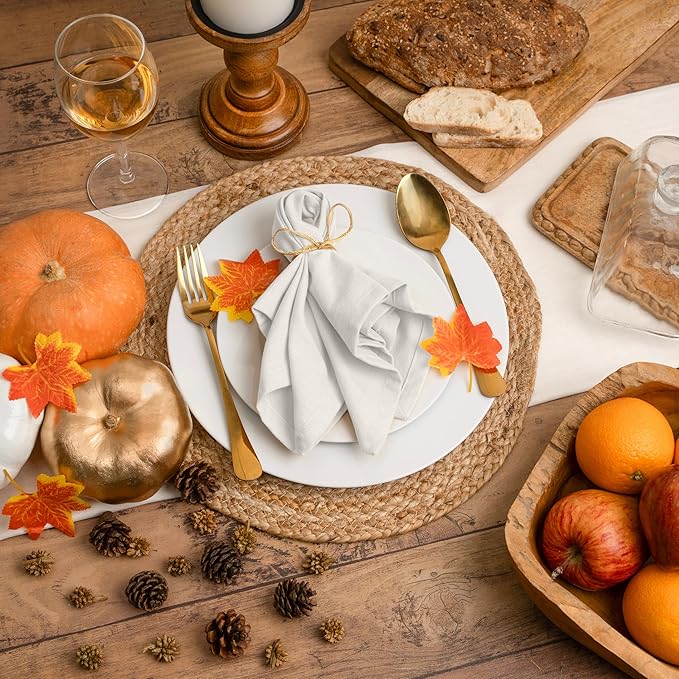 Blue Needles Solid Cloth Napkins Set of 6 White 100% Cotton Dinner Napkins 18x18 inches - Soft, Reusable, Absorbent & Washable Fall Thanksgiving Linen, Ideal for Events, Parties & Everyday Use