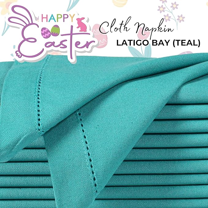 Homidate Cotton Cloth Dinner Napkins Set of 12 – 18x18 Latigo Bay Teal with Hemstitched Mitered Corners – Machine Washable Reusable Napkins for Weddings, Parties & Daily Use