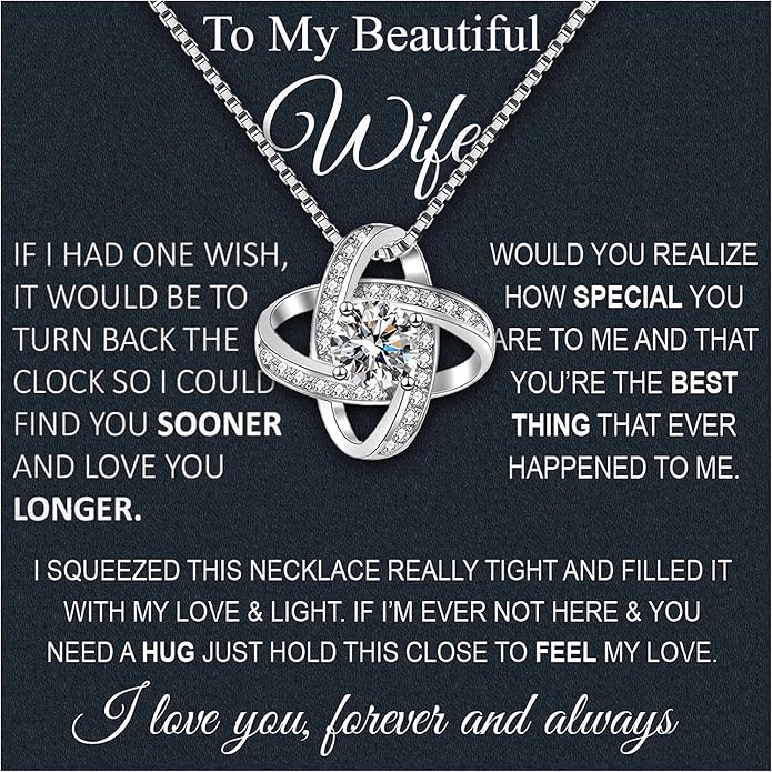 Wife Necklace From Husband To My Wife Necklace Soulmate Necklace For Women Future Wife Jewelry Birthday Christmas Valentine's gifts For Girlfriend Message Card & LED Box