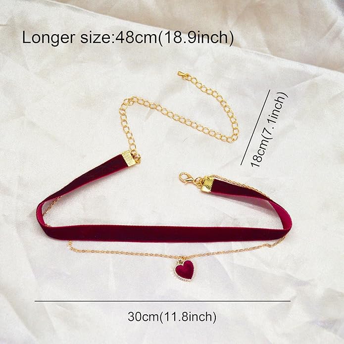 MOMOCAT Heart Necklace Adjustable Red Choker Classic Collar Necklaces for Women and Girls Velvet Chocker Necklace