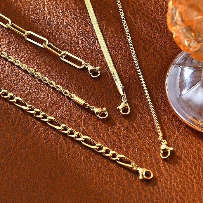 Gold Bracelets for Women, 14K Gold Plated Stackable Bracelet Stack Set Adjustable Charm Paperclip Chain Snake Link Layered Waterproof Jewelry Sets Gifts