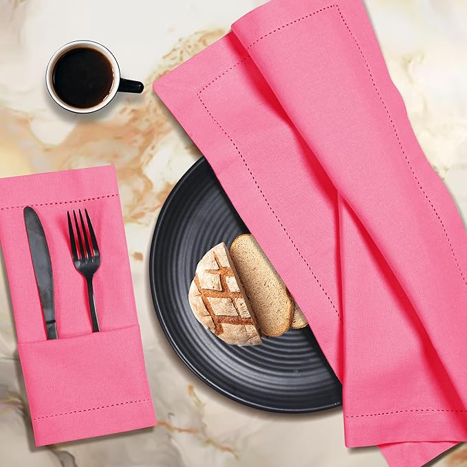Homidate 100% Cotton Cloth Dinner Napkins Set of 12 – 18x18 Baby Pink Hemstitched – Soft Durable Machine Washable Fabric Napkins for Weddings, Parties & Holidays