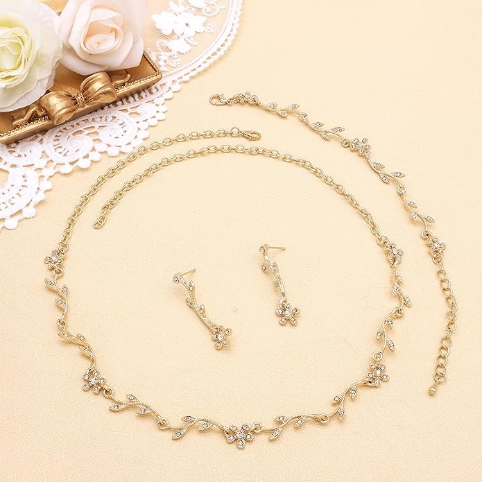Oriamour Bridal Jewelry Set Women Jewelry Set Rhinestone Crystal Bride Statement Choker Necklace Earrings Necklace For Brides Bridesmaid