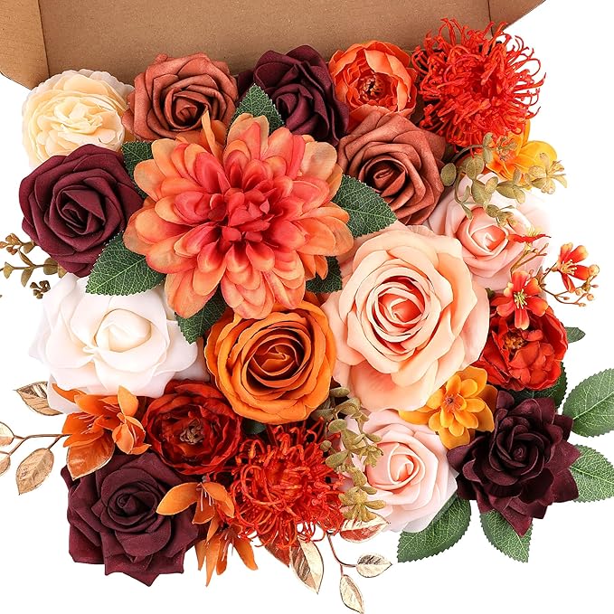 AGIRL Artificial Flowers Combo Silk Mix Purple Fake Flower with Stems for DIY Wedding Bouquets Centerpieces Arrangements Table Chair Decor Baby Shower Home Decor (Terracotta)