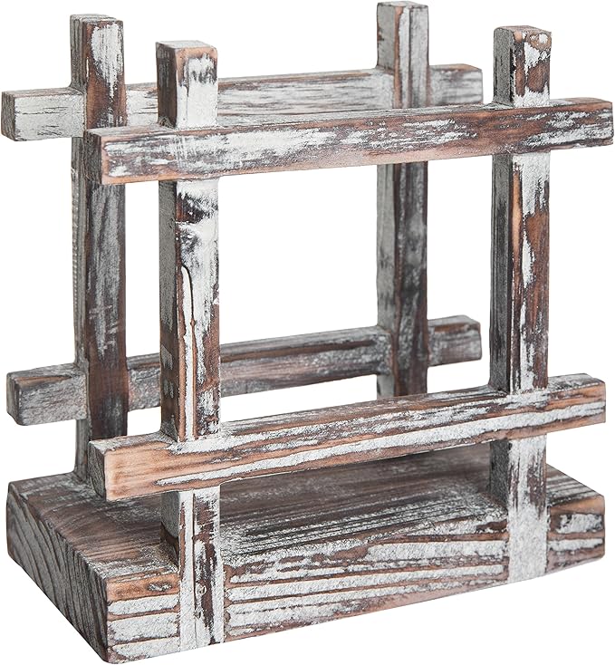 MyGift Farmhouse Rustic Torched Wood Napkin Holder for Table with Cross-Corner Design