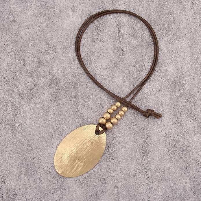 Boho Leather Necklace Women Bohemian Brown Circle Pendant Necklace Choker Long Necklaces for Women Boho Ring Large Pendant