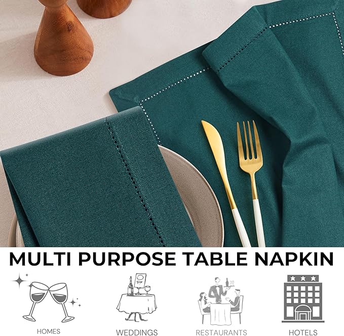 Homidate Hemstitched Cotton Dinner Napkins Set of 12 – 18x18 Aventurine Color – Machine Washable Fabric Napkins for Weddings, Special Events & Formal Dining