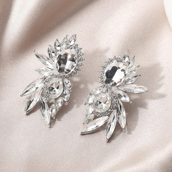 Vintage Rhinestone Statement Earrings Fancy Crystal Cluster Drop Dangle Earrings for Women