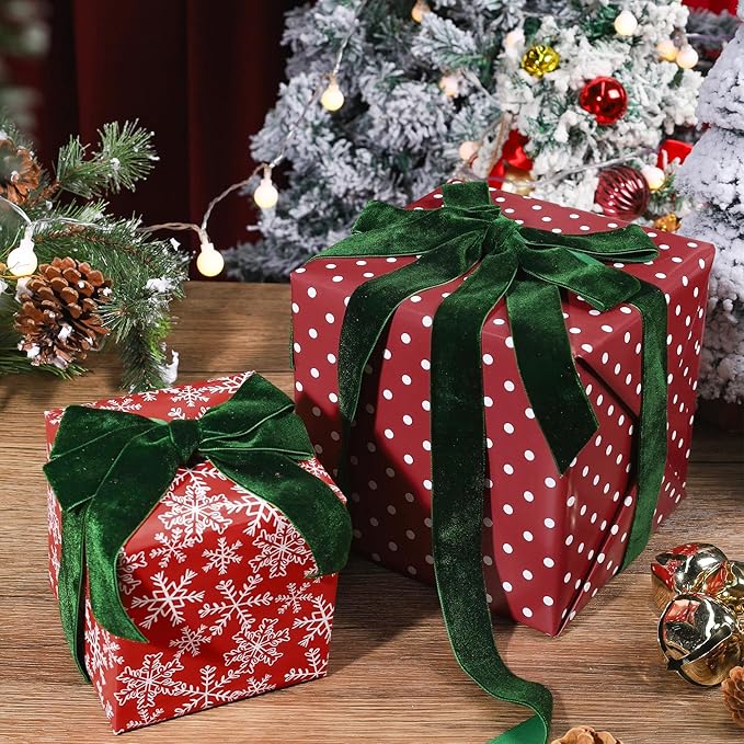 LaRibbons Reversible Christmas Wrapping Paper Roll, White Small Dots & Snow Flakes on Red Design, Classic Gift Wrap Paper for Xmas, Holiday Celebration, 17 Inch X 33 Feet