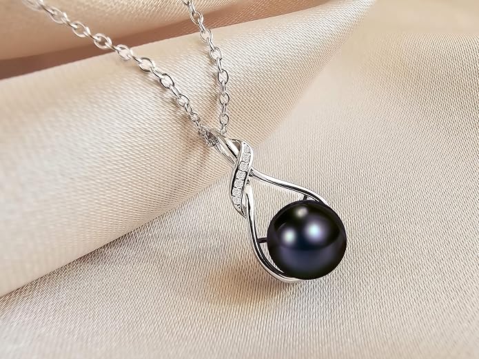 AAA+ 9mm Natural Black pearl necklace for women - Real pearl necklaces for women (18k gold platted 925 sterling Silver)- Wedding anniversary's gift for wife - Luxury birthday gifts for woman - Birthday gift for wife
