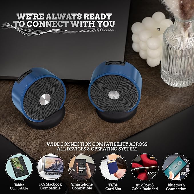 Paired Bluetooth Speakers - Surround Sound Stereo Pairing Linkable for Home TV Car