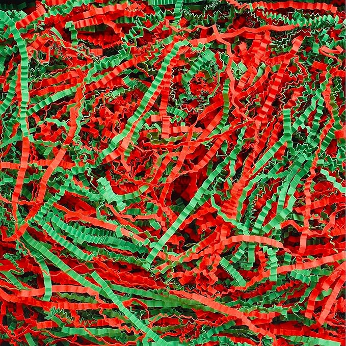 Uptotop 2LB Crinkle Cut Paper Shred Filler for Gift Wrapping Basket Filling, Birthday, Christmas, Thanksgiving, Wedding, Mother's Day, Red and Green
