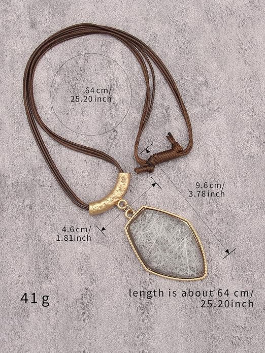 Boho Leather Necklace Women Bohemian Brown Circle Pendant Necklace Choker Long Necklaces for Women Boho Ring Large Pendant