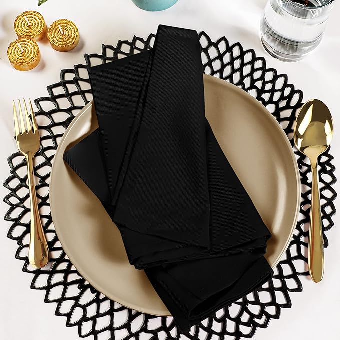 Utopia Kitchen Black Cloth Napkins [12 Pack, 18x18 Inch] Absorbent Cotton Blend Washable and Reusable for Dinner, Restaurant, Lunch, Wedding and Hotel
