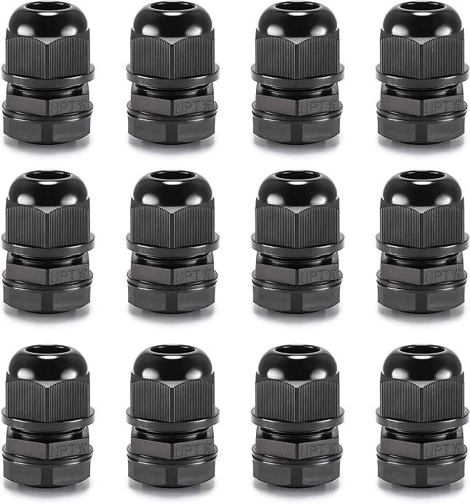 QILIPSU 12pcs 3/8" NPT Cable Gland Waterproof IP68 Nylon Cable Pass Through Cord Grip Connector Strain Relief Wire Grommet
