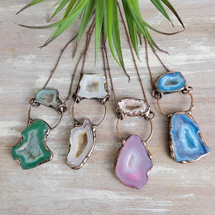 Crystal Joys Bohemian Agate Geode Slice Two Stone Necklace