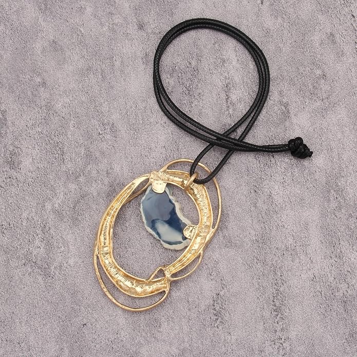 Boho Leather Necklace Women Bohemian Brown Circle Pendant Necklace Choker Long Necklaces for Women Boho Ring Large Pendant