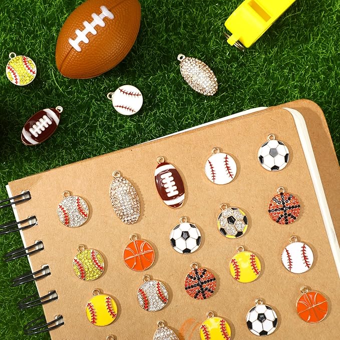 MARFOREVER Sports Charms, 40 Pcs/20 Pairs Enamel Sport Charms for Jewelry Making, Basketball Baseball Football Soccer Softball Ball Game Charm Pendants for Bracelet Necklace Earrings Making