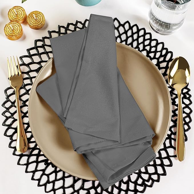 Utopia Kitchen Steel Grey Cloth Napkins [12 Pack, 18x18 Inch] Absorbent Cotton Blend Washable and Reusable for Dinner, Restaurant, Lunch, Wedding and Hotel