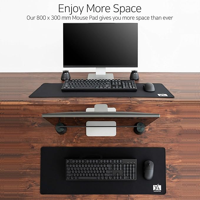Large Extended Gaming Desk Mousepad (800x300x3mm) - Nonslip Rubber Base and Water Spill Resistant Desktop Keyboard Mouse Mat - Anti-Fray Cloth - Black