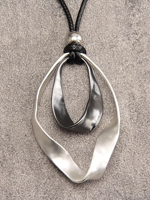 GelConnie Boho Necklaces for Women Vintage Silver Circles Long Pendant Necklace Cowgirl Sweater Necklace Adjustable Leather Choker Necklace for Women