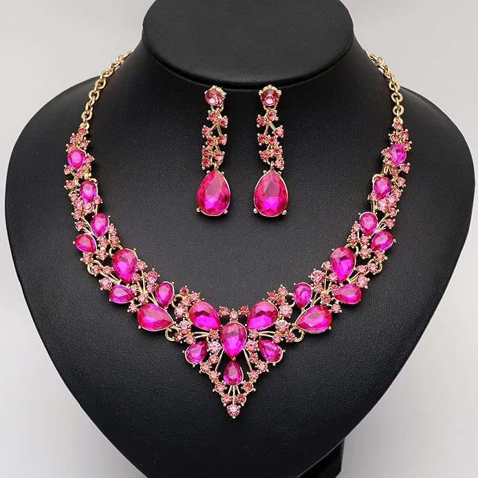 CSY 4 Pcs/Set Austrian Crystal Necklace Earrings Bracelet Ring Bridal Jewelry Sets for Brides Wedding Party Costume Accessories Gifts for Women