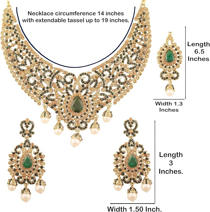 Touchstone Indian jewelry sets for women tikka wedding necklace costume guest statement bollywood rhinestones crystal faux pearls gold big royal neck piece set bridal fashion accessories
