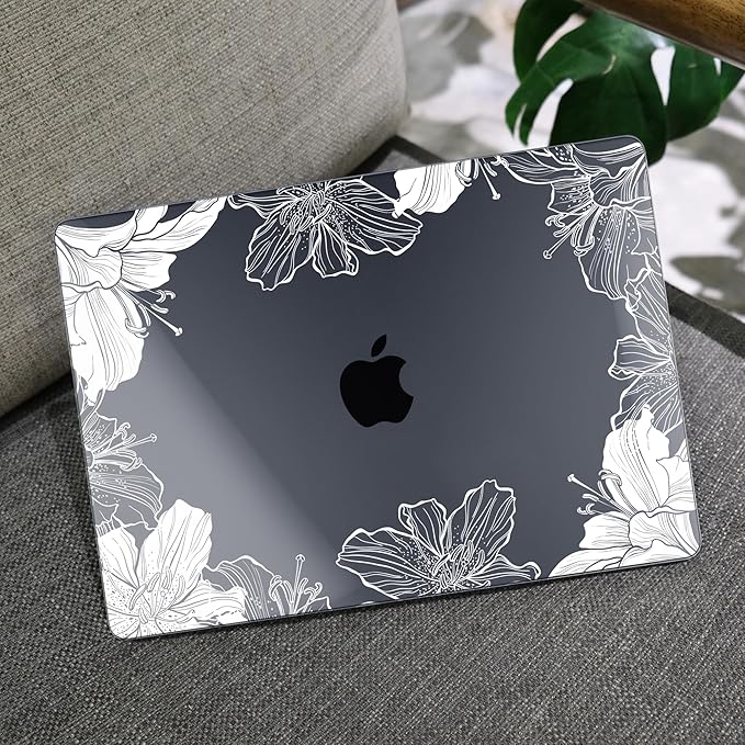 MEEgoodo for MacBook Air 13.3 inch Case 2021 2020 2019 2018 A2337 M1 A2179 A1932, Laptop Shell for MacBook Air M1 with Keyboard Webcam Cover & Trackpad Film & Type C Adapter,Lily Floral