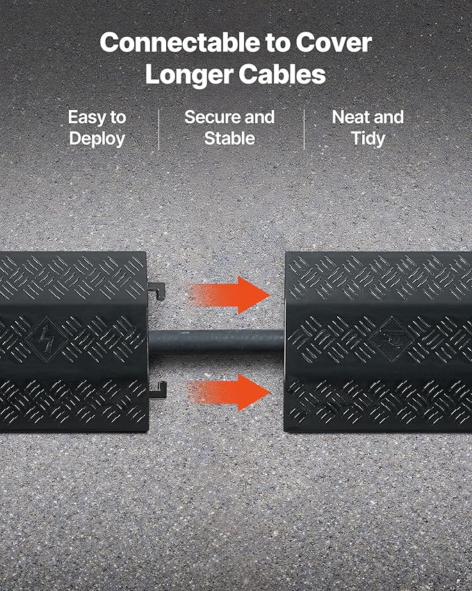VEVOR 1 Pack Drop Over Cable Cover, 2 Channel Heavy Duty Cable Hose Protector Ramp, 38.3'' Floor Cord Cover, 17,500 lbs/Axle Load Capacity, for Traffic Areas, Indoor, Outdoor, Home, Office, Warehouse