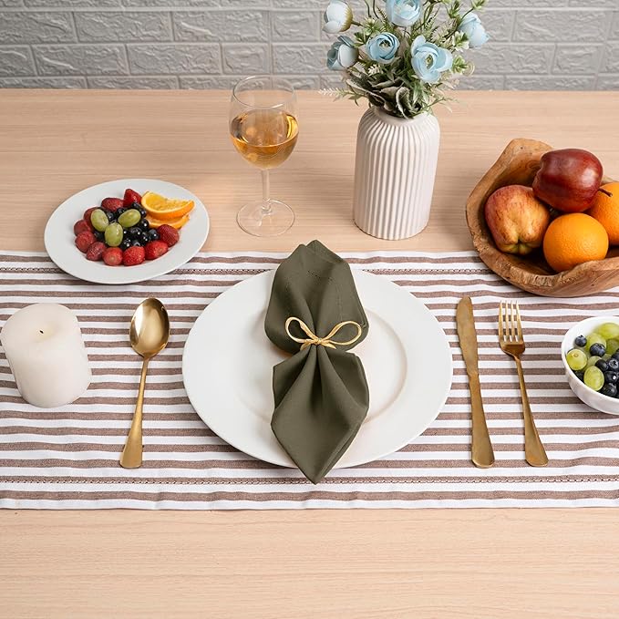 Blue Needles Set of 12 Hemstitch Linen Napkins 100% Cotton Olive Green Cloth Dinner Napkins 18x18 inches, Soft, Reusable, Absorbent, Washable Ideal for Fall Thanksgiving Events, Parties & Everyday Use