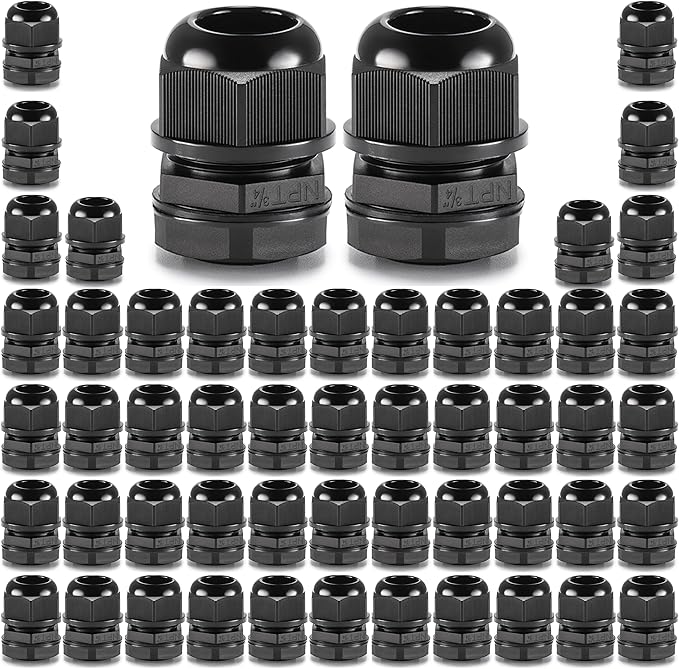 QILIPSU 50pcs 3/4" NPT Cable Gland Waterproof IP68 Nylon Cable Pass Through Cord Grip Connector Strain Relief Wire Grommet