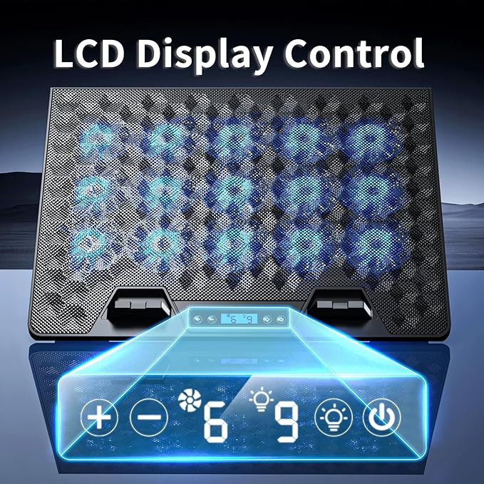 AICHESON Gaming Laptop Cooling Pad with 15 Cooler Fans, RGB Ultimate Computer Stand Base with Silent Fans for 15-18 Inch Laptops, Blue LED Lights