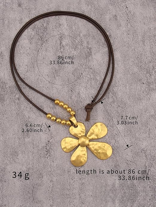 Boho Leather Necklace Women Bohemian Brown Circle Pendant Necklace Choker Long Necklaces for Women Boho Ring Large Pendant
