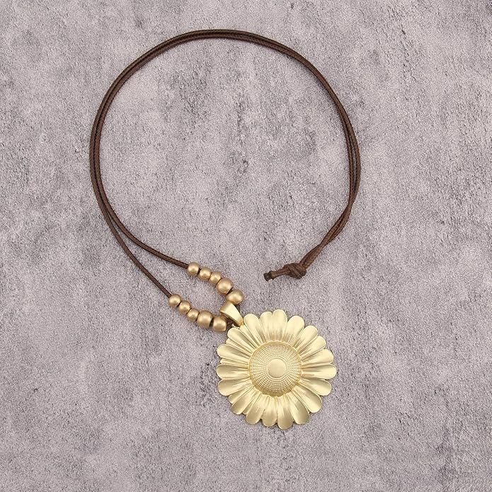 Boho Leather Necklace Women Bohemian Brown Circle Pendant Necklace Choker Long Necklaces for Women Boho Ring Large Pendant
