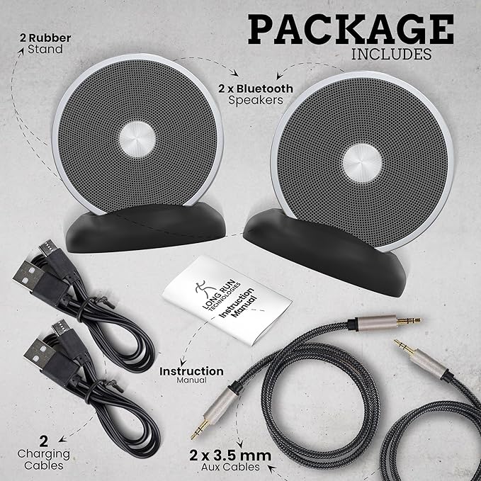 Dual Bluetooth Speakers - Built In Mic For Phone Calls - Multiple Pairing Bluetooth Speakers Set of 2 - Wireless Computer Speaker - TF SD Card Birthday Graduation Gift Idea For Boys Girls Silver