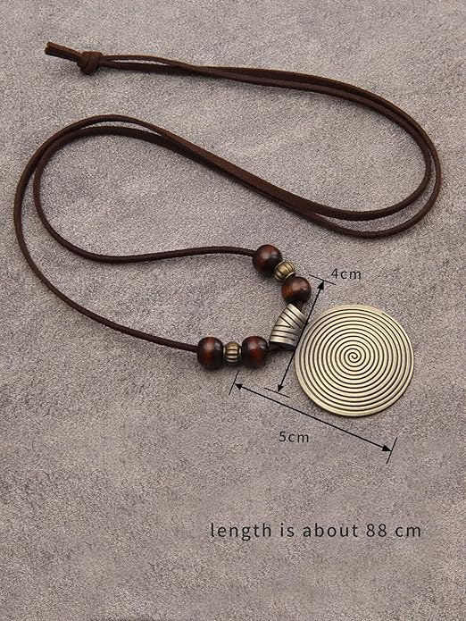 GelConnie Boho Necklaces for Women Vintage Silver Circles Long Pendant Necklace Cowgirl Sweater Necklace Adjustable Leather Choker Necklace for Women