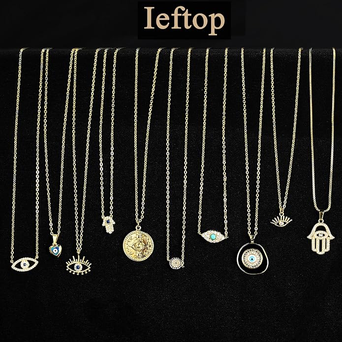 Evil Eye Necklace for Women 14K Gold Plated Delicate Necklaces Blue White CZ Diamond Pendant Necklace Cute Boho Tiny Evil Eye Lucky Protection Jewelry Gift for Women