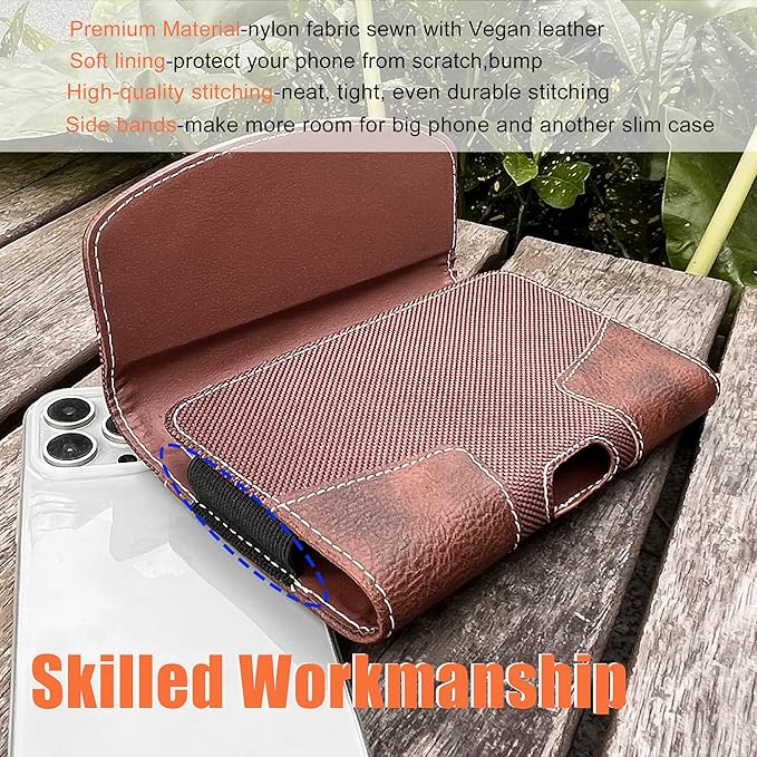 Leather Phone Holster for Men with Belt Clip, Cell Phone Holder for iPhone 17/16/15/14/13/12/Pro Max & Plus,Galaxy S25/24/23 Ultra & Plus,S24 FE,Belt Pouch Case Magnetic Closure (Brown-XL)