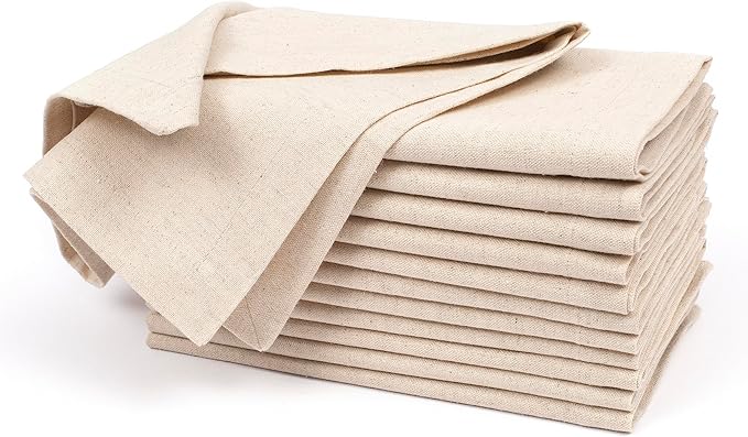Homidate Linen Flax Cotton Cloth Dinner Napkins Set of 12 – 18x18 Natural Hemstitched Reusable Fabric Napkins for Weddings, Parties, Dinners & Table Décor – Elegant & Durable