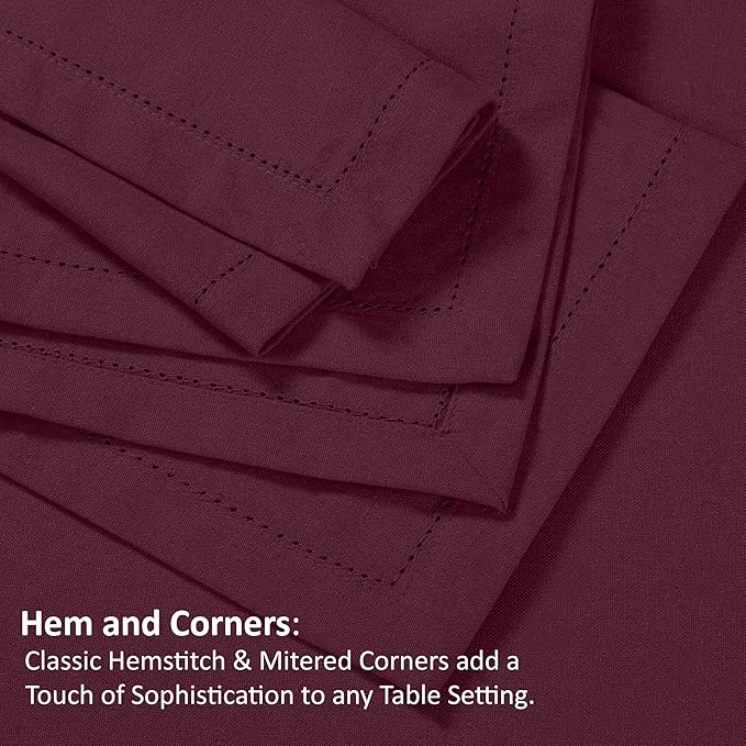 Ruvanti Premium Linen Napkins Set of 12-20x20 Inch, Classic Hemstitch, Mitered Corner Cloth Napkins ‎‎- Soft, Elegant Dinner Napkins Cloth Washable for Weddings, Parties, Everyday Use - Burgundy