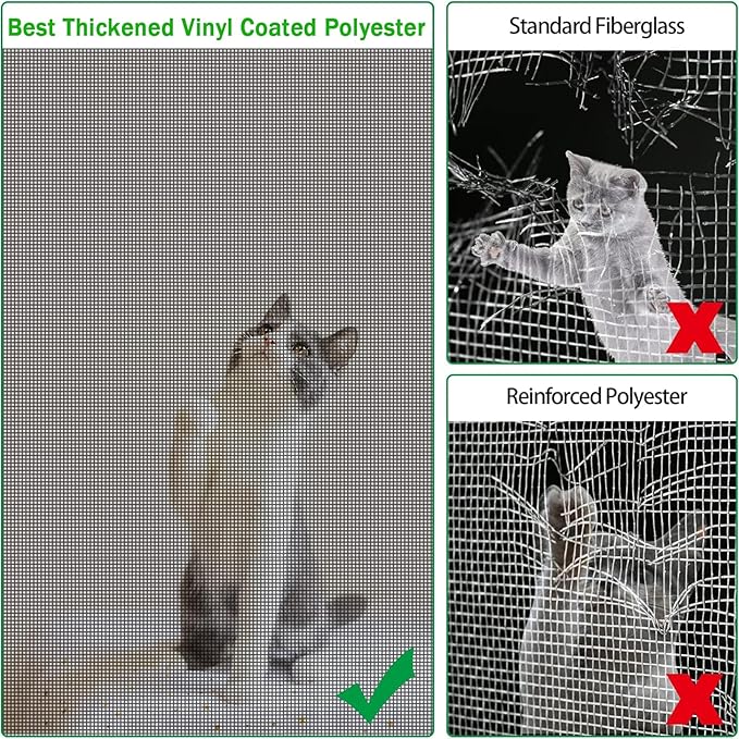 QWR Pet Proof Window Screen and Screen Door Replacement, 48"x 360" Upgraded Durable Thickened Vinyl Coated Wire-Like Mesh for Sliding Screen Door,Patio,Windows(Rolled Package)