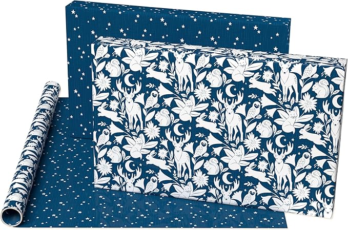 American Greetings 60 sq. ft. Reversible Christmas Wrapping Paper, Animals (1 Roll, 30 in. x 288 in.)