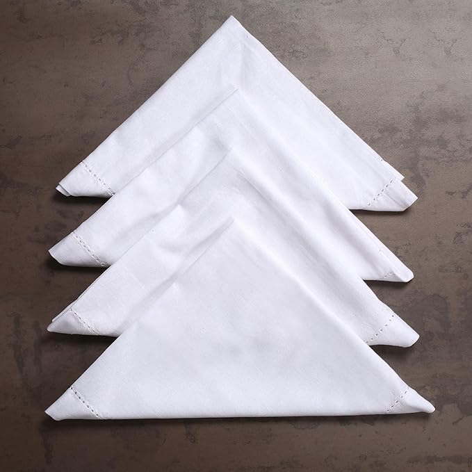 LFH Home Cloth Dinner Napkins White, Cotton Dinner Napkin, Hemstitched Napkin Set of 12, Machine Washable Napkin for Farmhouse, Living Room, Christmas, Family Gathering, 18x18 Inch White