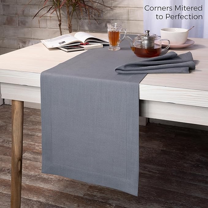 D'Moksha Homes Charcoal Grey Table Runner 14 x 90 Inch - Faux Linen Dining Table Runner 90 Inches Long - Wrinkle Resistant, Machine Washable for Thanksgiving, Holiday - 100% Recycled Fabric