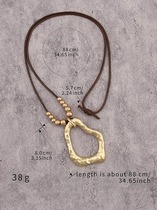 Boho Leather Necklace Women Bohemian Brown Circle Pendant Necklace Choker Long Necklaces for Women Boho Ring Large Pendant