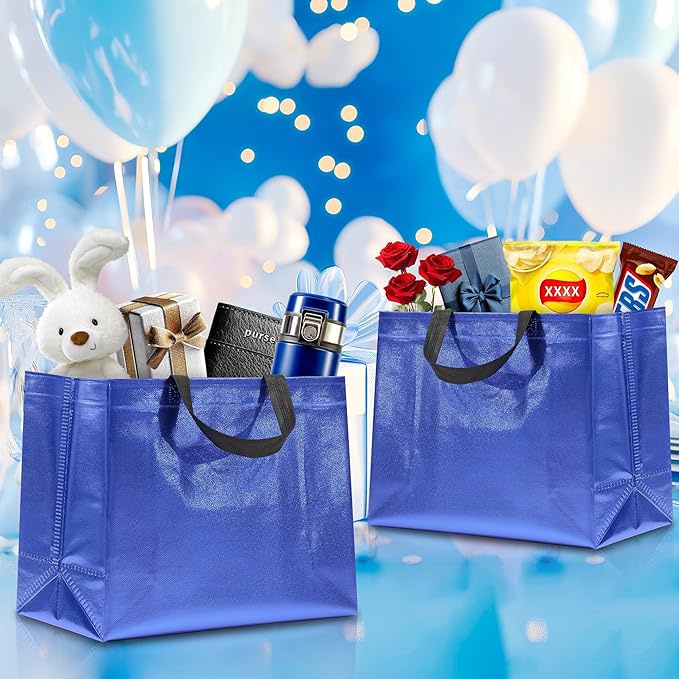 KeerxunBag 12Pcs Reusable Gift Bags（Includes Tissue Paper） Gift bag with handle Birthdays Parties Holidays Weddings Medium 13x5x11in Blue Gift Bags