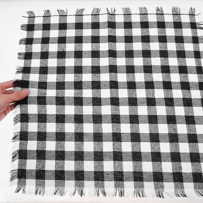 Alipis 4pcs Black and White Check Cotton Napkins with Fringe Soft Washable Reusable Cloth Napkins for Thanksgiving Weddings Fall Parties and Everyday Dining